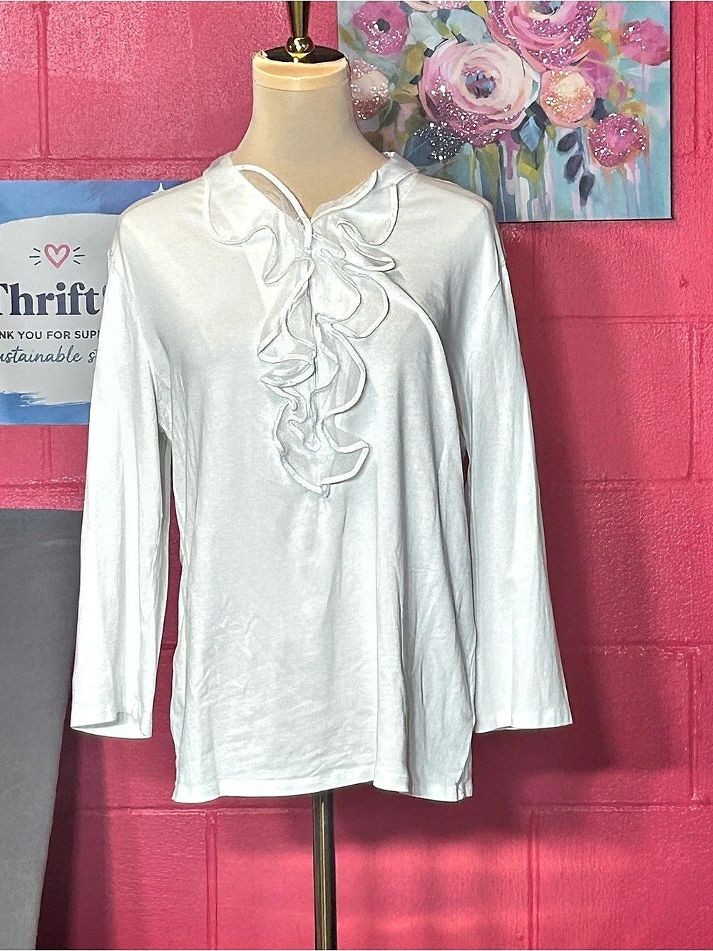 Jones New York Signature Ruffle Front Tunic White Size XL